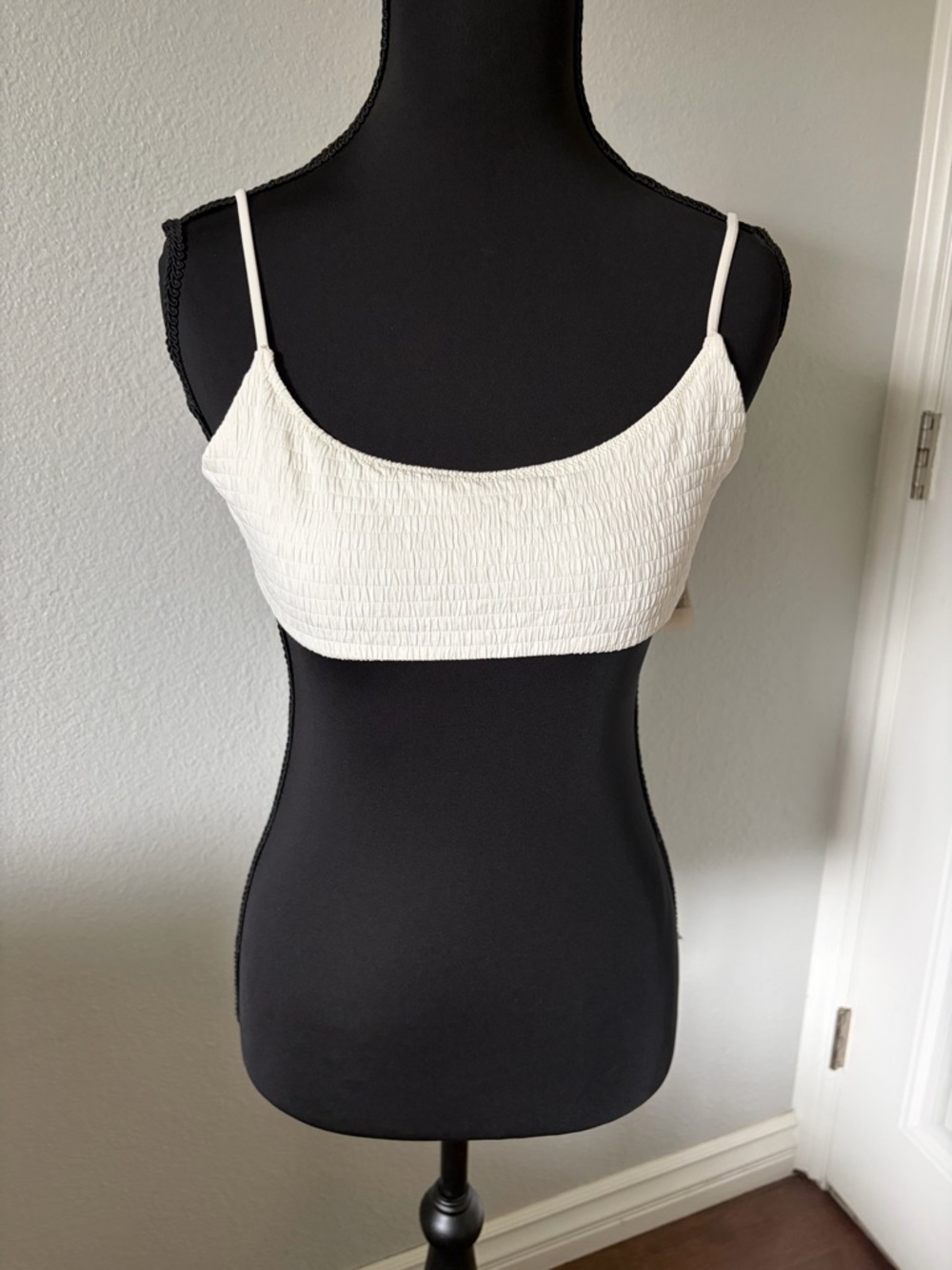 White Smocked Crop Cami with Thin Straps